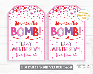 Valentine You're the Bomb You are the Bomb Tag Bath Cocoa Hot Chocolate Preschool Valentine Classroom Printable Kids Non-Candy Valentine Tag