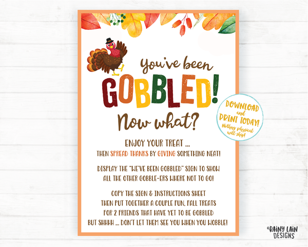 You've been gobbled printable set Editable You've been gobbled tag and instructions Wine Thanksgiving Gift Neighborhood Gift Exchange Office